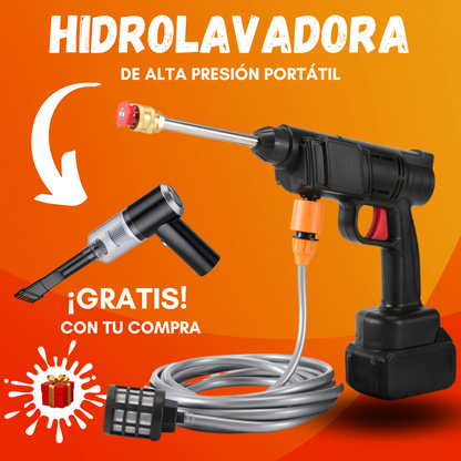 Hidrolavadora a presión portátil + 2 Baterías + Aspirador de coche de regalo